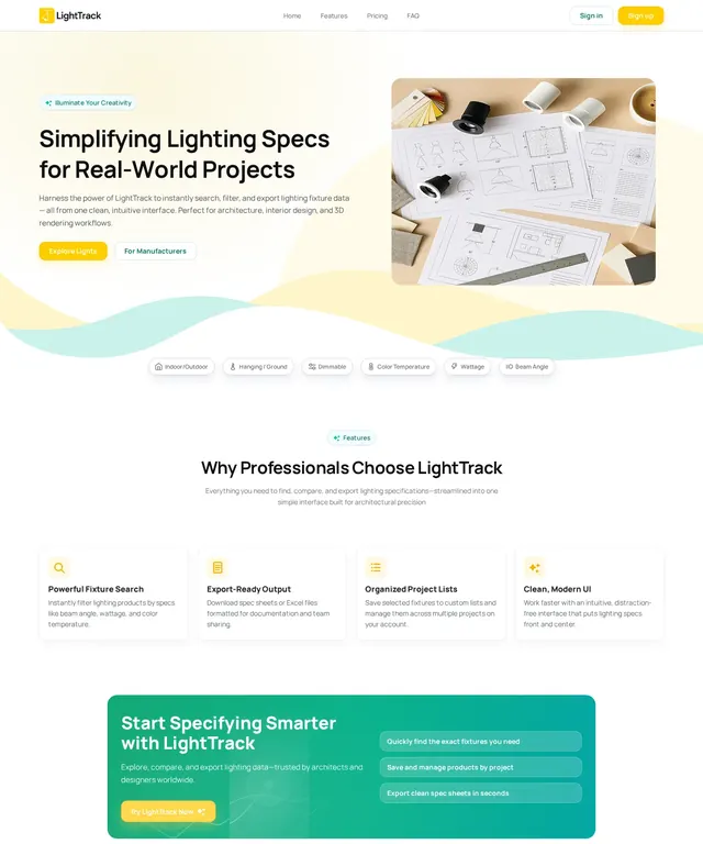 Light Track — Lighting specification SaaS website