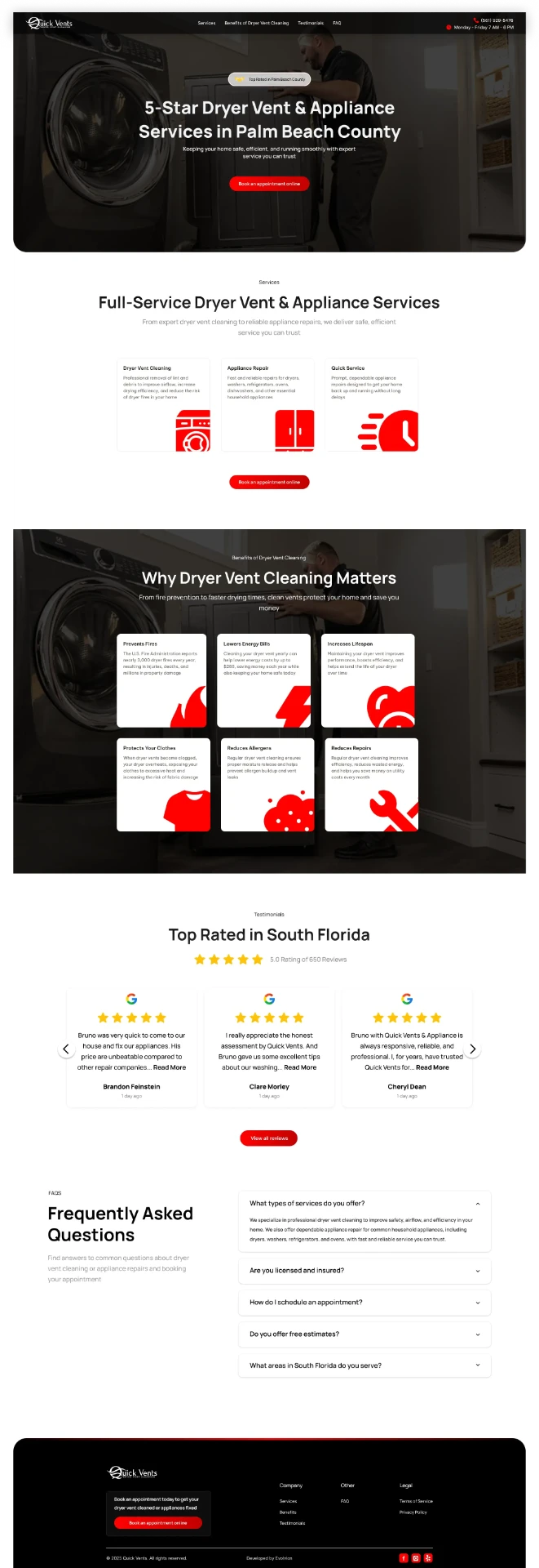 Quick Vents — Dryer vent cleaning services website