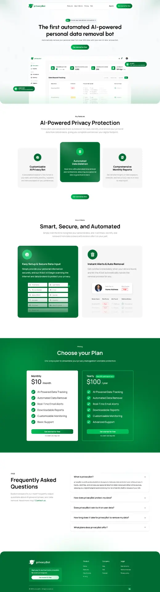 PrivacyBot — AI personal data deletion website