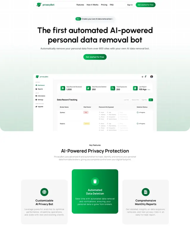 PrivacyBot — AI personal data deletion website