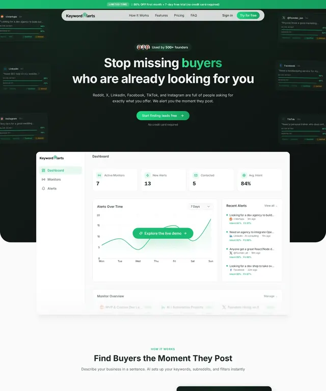 Keyword Alerts — AI social lead monitoring website