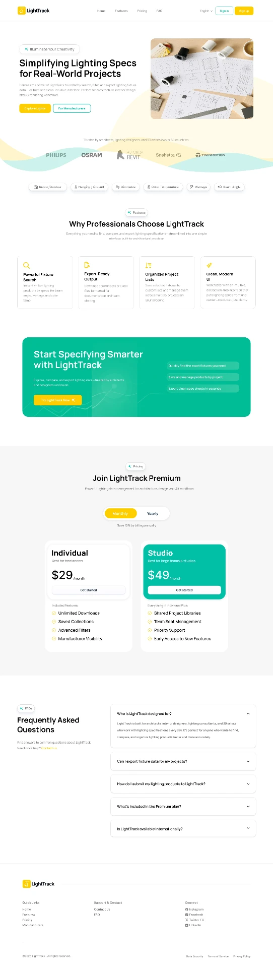 Light Track — Lighting specification SaaS website