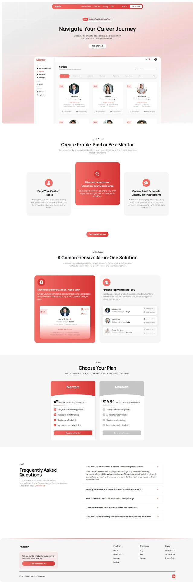 Mentr — Mentor–mentee matching platform website